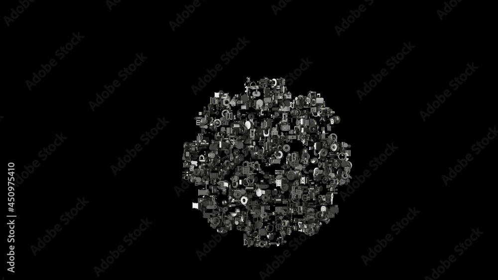 3d rendering mechanical parts in shape of symbol of gear isolated on black background 3d rendering mechanical parts in shape of symbol of gear isolated on black background