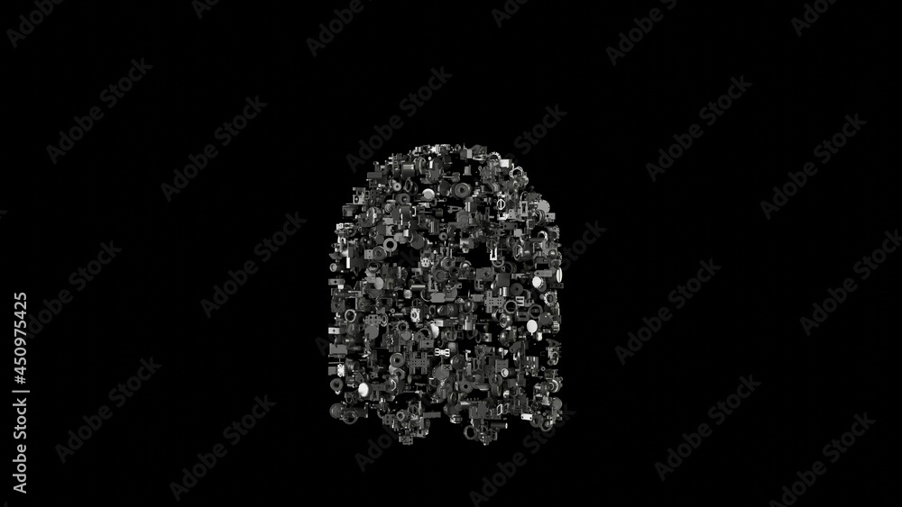 3d rendering mechanical parts in shape of symbol of ghost isolated on black background 3d rendering mechanical parts in shape of symbol of ghost isolated on black background