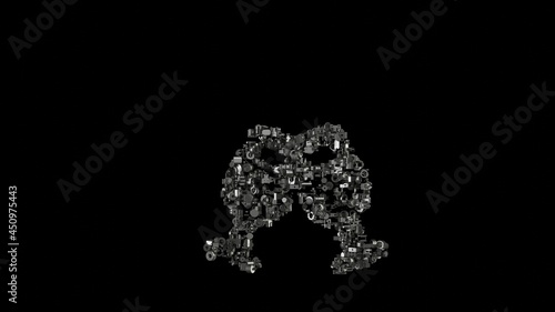 3d rendering mechanical parts in shape of symbol of glass cheers isolated on black background
