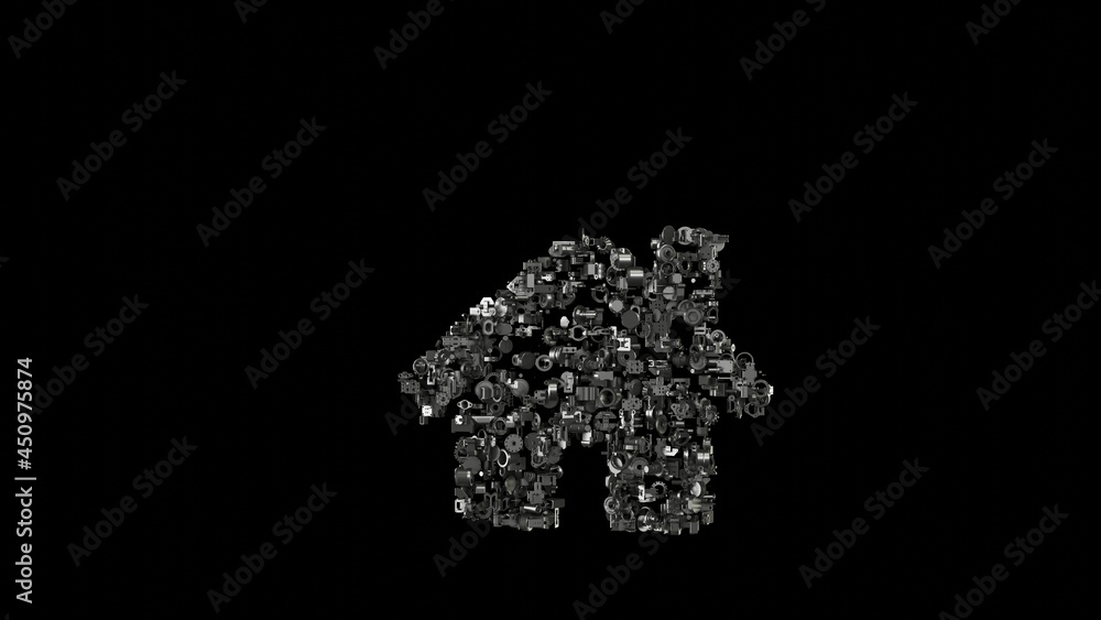 3d rendering mechanical parts in shape of symbol of home isolated on black background 3d rendering mechanical parts in shape of symbol of home isolated on black background