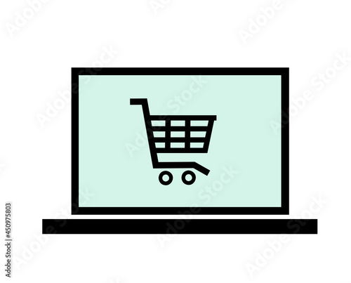 Vector shopping cart icon on laptop