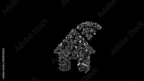 3d rendering mechanical parts in shape of symbol of house wi-fi isolated on black background