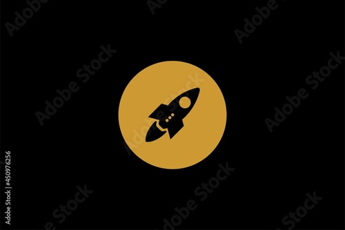 Rocket logo design. Blue planet sign symbol. Rocket launching icon vector. 
