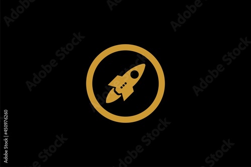 Rocket logo design. Blue planet sign symbol. Rocket launching icon vector. 
