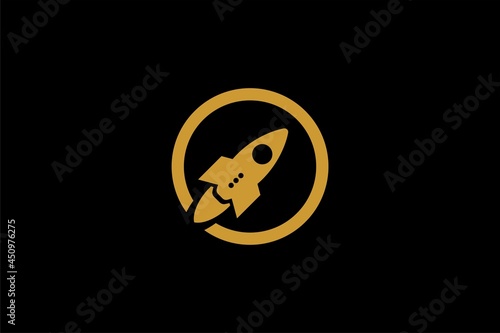 Rocket logo design. Blue planet sign symbol. Rocket launching icon vector. 