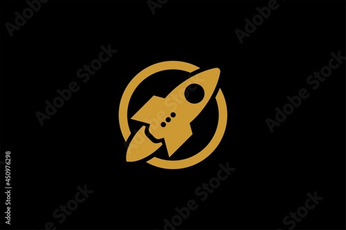 Rocket logo design. Blue planet sign symbol. Rocket launching icon vector. 