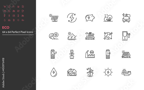 set of eco thin line icons, ecology, environment, clean energy