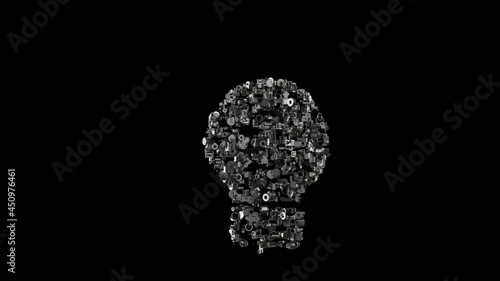 3d rendering mechanical parts in shape of symbol of idea isolated on black background