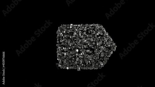 3d rendering mechanical parts in shape of symbol of interface isolated on black background