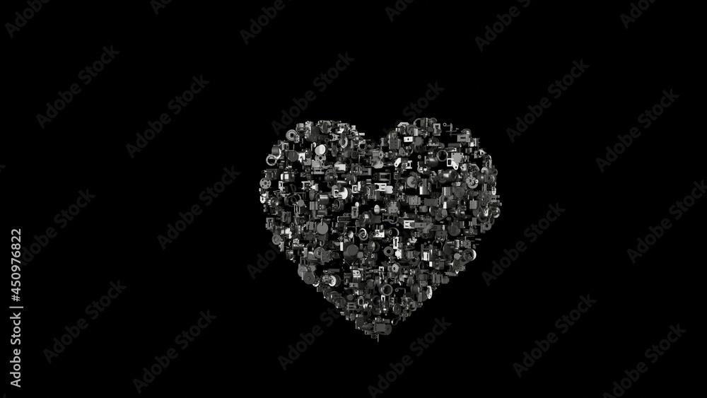 3d rendering mechanical parts in shape of symbol of like isolated on black background 3d rendering mechanical parts in shape of symbol of like isolated on black background