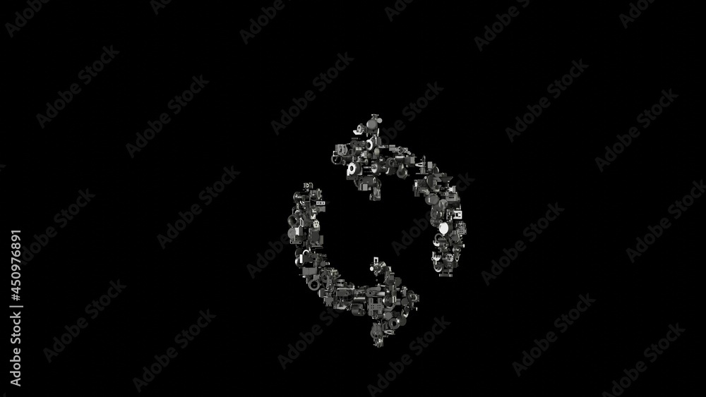 3d rendering mechanical parts in shape of symbol of load isolated on black background 3d rendering mechanical parts in shape of symbol of load isolated on black background