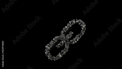 3d rendering mechanical parts in shape of symbol of link isolated on black background