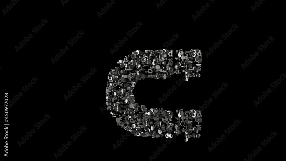 3d rendering mechanical parts in shape of symbol of magnet isolated on black background 3d rendering mechanical parts in shape of symbol of magnet isolated on black background