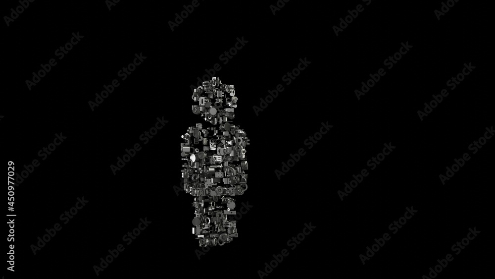 3d rendering mechanical parts in shape of symbol of male isolated on black background 3d rendering mechanical parts in shape of symbol of male isolated on black background