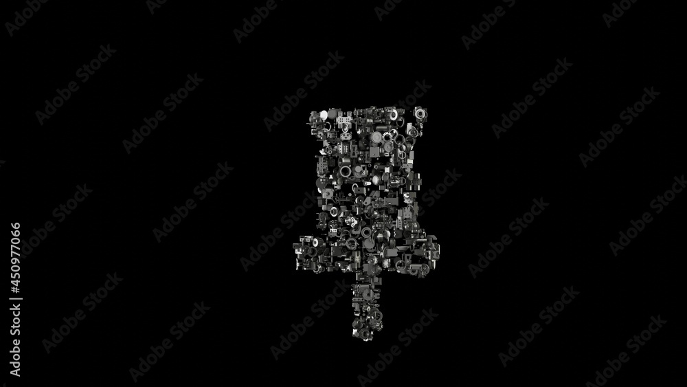 3d rendering mechanical parts in shape of symbol of mark isolated on black background 3d rendering mechanical parts in shape of symbol of mark isolated on black background
