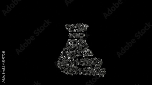 3d rendering mechanical parts in shape of symbol of money bag isolated on black background © Destrosvet