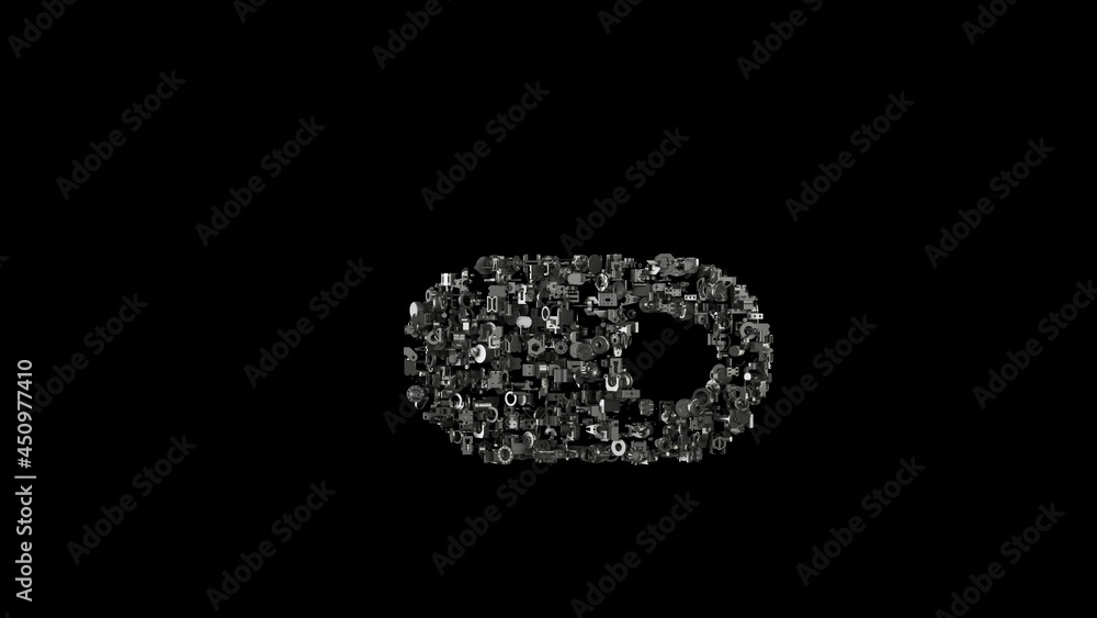 3d rendering mechanical parts in shape of symbol of multimedia isolated on black background 3d rendering mechanical parts in shape of symbol of multimedia isolated on black background