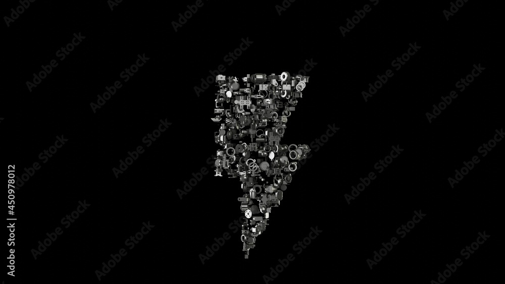 3d rendering mechanical parts in shape of symbol of photo isolated on black background 3d rendering mechanical parts in shape of symbol of photo isolated on black background