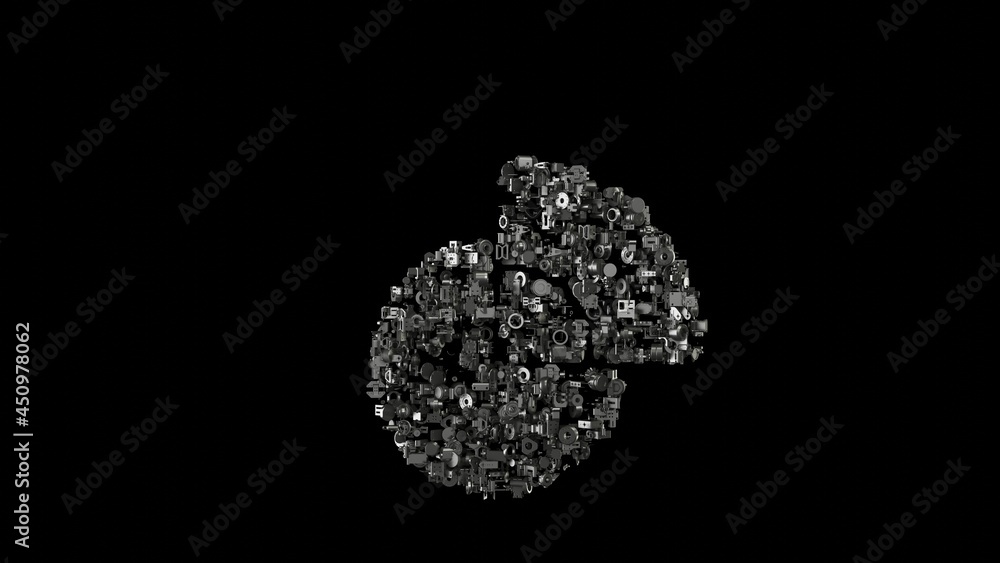 3d rendering mechanical parts in shape of symbol of pie chart isolated on black background 3d rendering mechanical parts in shape of symbol of pie chart isolated on black background