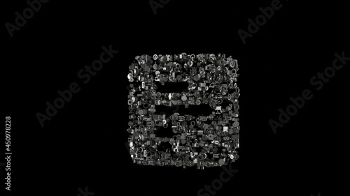 3d rendering mechanical parts in shape of symbol of poll isolated on black background