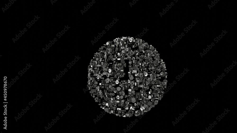 3d rendering mechanical parts in shape of symbol of round isolated on black background 3d rendering mechanical parts in shape of symbol of round isolated on black background
