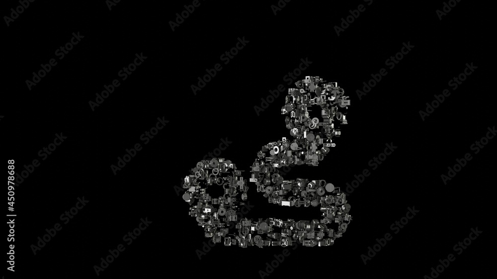 3d rendering mechanical parts in shape of symbol of route isolated on black background 3d rendering mechanical parts in shape of symbol of route isolated on black background