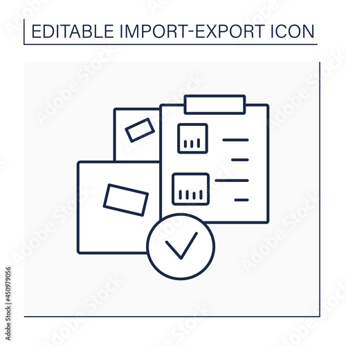 Packing list line icon. International trade document. Information about shipment, dimensions and weight of each package.Import and export concept. Isolated vector illustration. Editable stroke