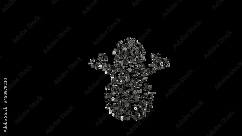 3d rendering mechanical parts in shape of symbol of snowman isolated on black background 3d rendering mechanical parts in shape of symbol of snowman isolated on black background