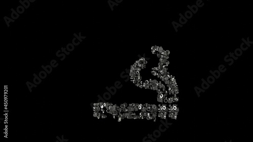 3d rendering mechanical parts in shape of symbol of smoking isolated on black background