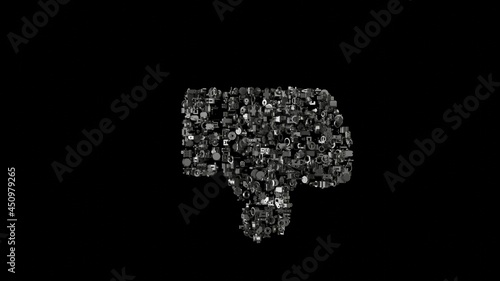3d rendering mechanical parts in shape of symbol of social dislike isolated on black background