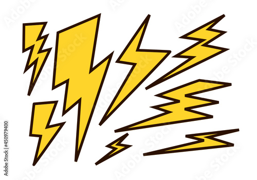 Set lightning bolt. Thunderbolt flat style.Thunder and Bolt Lighting Flash Icons Set on white background.