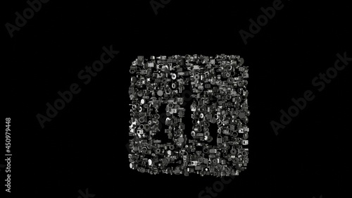 3d rendering mechanical parts in shape of symbol of square isolated on black background