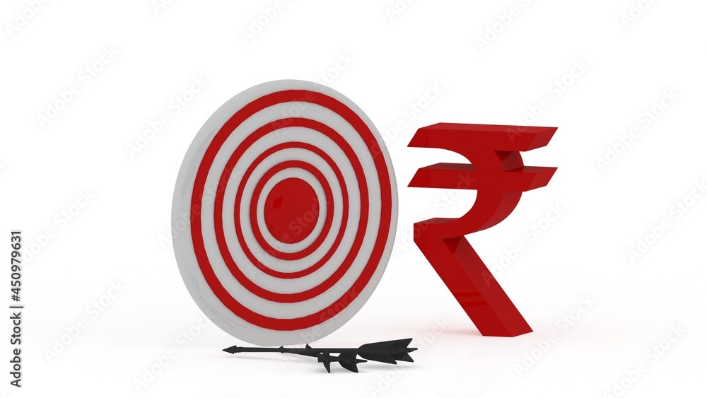 3d illustration rupee indian money rupay with target arrow 3d illustration rupee indian money rupay with target arrow