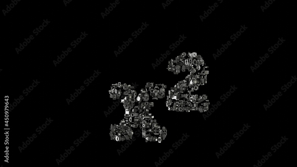 3d rendering mechanical parts in shape of symbol of superscript isolated on black background 3d rendering mechanical parts in shape of symbol of superscript isolated on black background
