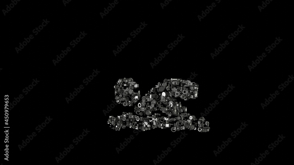 3d rendering mechanical parts in shape of symbol of swimmer isolated on black background 3d rendering mechanical parts in shape of symbol of swimmer isolated on black background