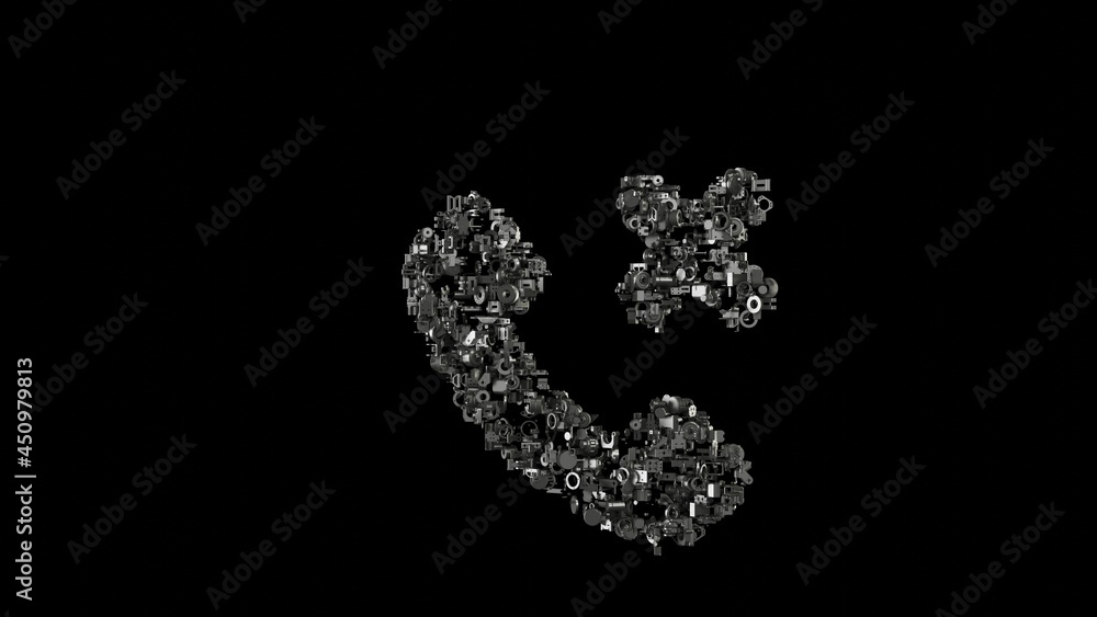 3d rendering mechanical parts in shape of symbol of technology isolated on black background