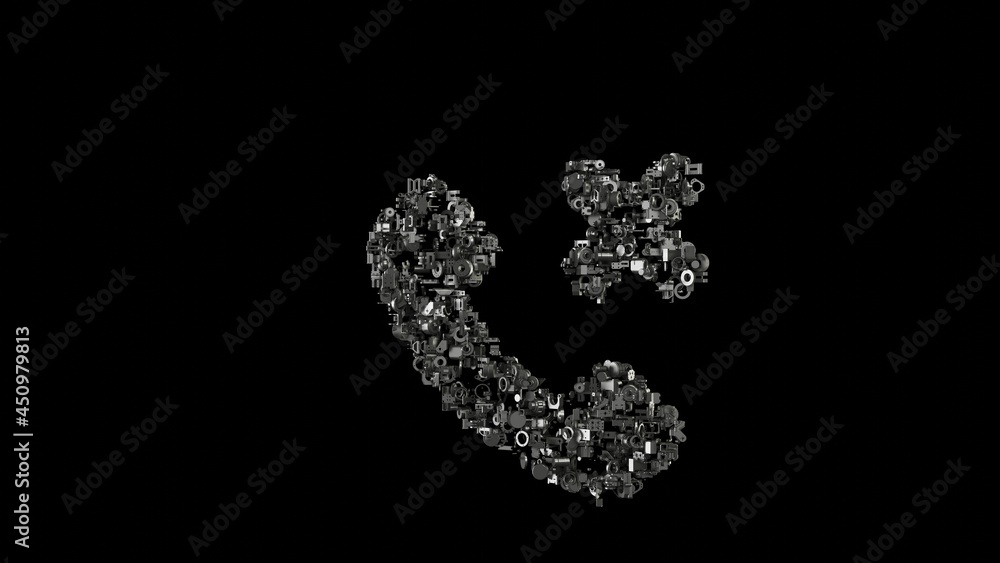 3d rendering mechanical parts in shape of symbol of technology isolated on black background 3d rendering mechanical parts in shape of symbol of technology isolated on black background