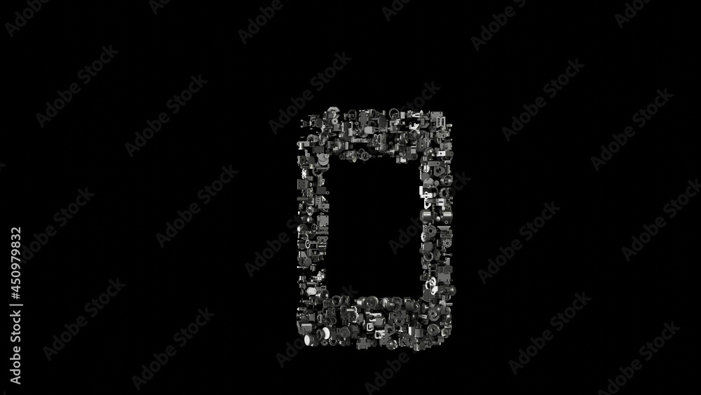 3d rendering mechanical parts in shape of symbol of technology isolated on black background 3d rendering mechanical parts in shape of symbol of technology isolated on black background