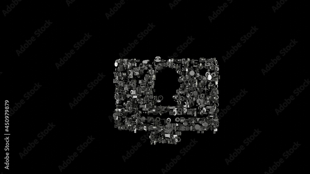 3d rendering mechanical parts in shape of symbol of television 1 isolated on black background 3d rendering mechanical parts in shape of symbol of television 1 isolated on black background