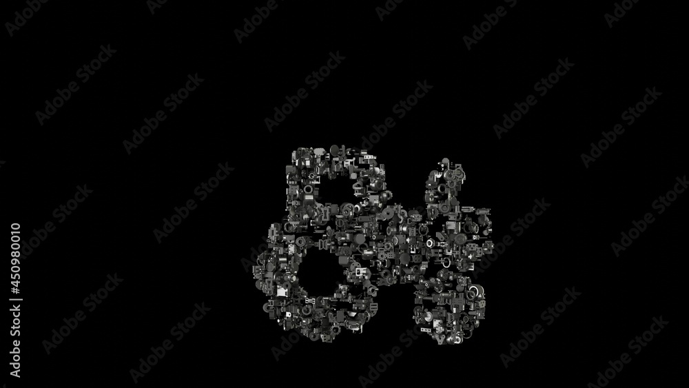 3d rendering mechanical parts in shape of symbol of tractor isolated on black background 3d rendering mechanical parts in shape of symbol of tractor isolated on black background