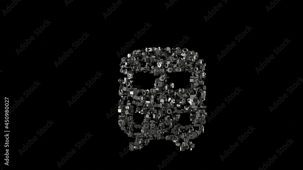 3d rendering mechanical parts in shape of symbol of train isolated on black background 3d rendering mechanical parts in shape of symbol of train isolated on black background