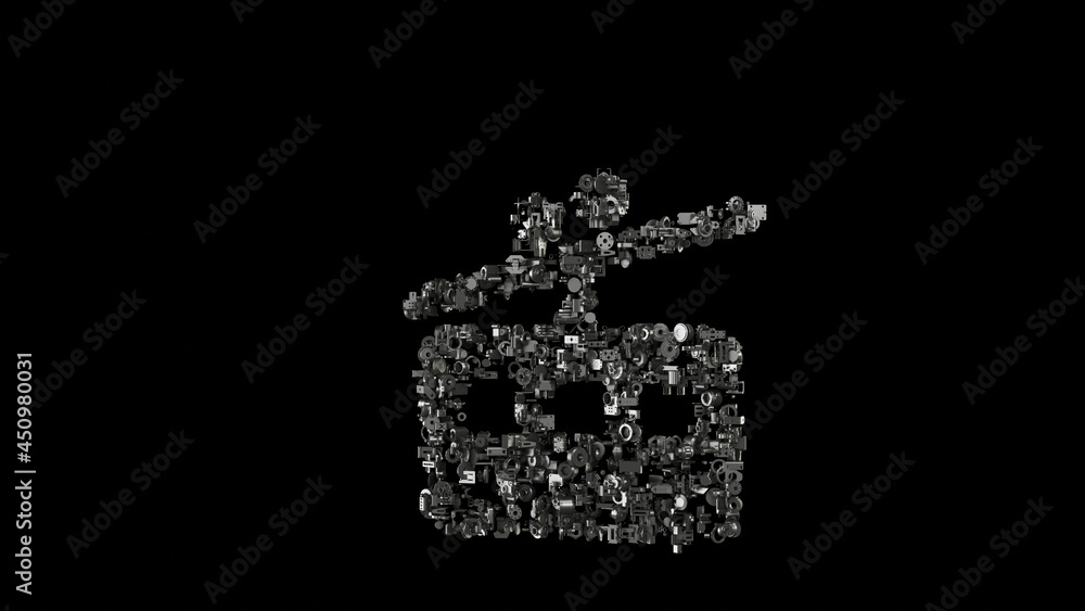 3d rendering mechanical parts in shape of symbol of tram isolated on black background 3d rendering mechanical parts in shape of symbol of tram isolated on black background