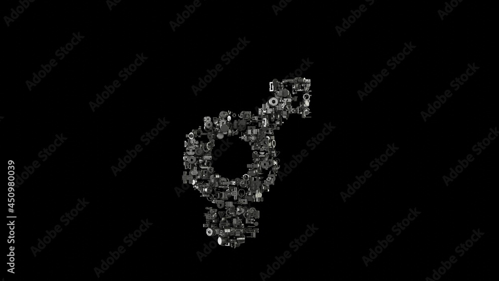 3d rendering mechanical parts in shape of symbol of transgender isolated on black background 3d rendering mechanical parts in shape of symbol of transgender isolated on black background