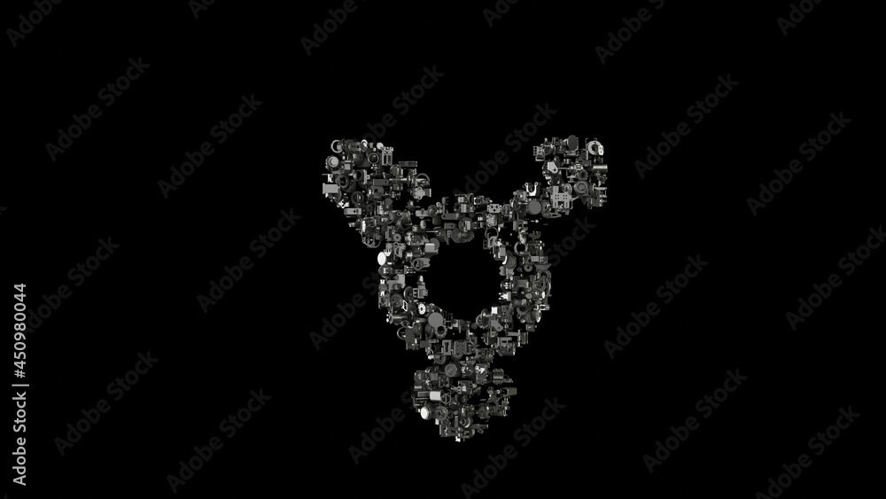3d rendering mechanical parts in shape of symbol of transgender alt isolated on black background 3d rendering mechanical parts in shape of symbol of transgender alt isolated on black background