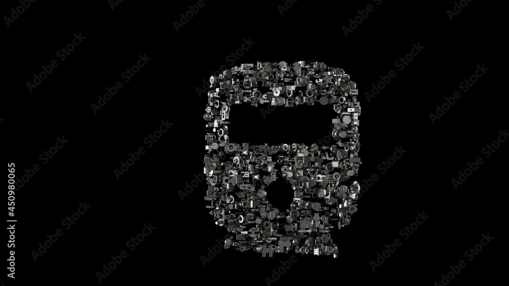 3d rendering mechanical parts in shape of symbol of transport isolated on black background