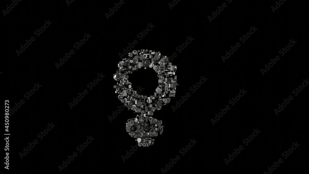 3d rendering mechanical parts in shape of symbol of Venus isolated on black background 3d rendering mechanical parts in shape of symbol of Venus isolated on black background