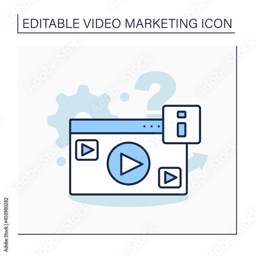 Explainer video line icon. Short-form video clip. Highlights company product, service, or business idea. Video marketing concept. Isolated vector illustration. Editable stroke