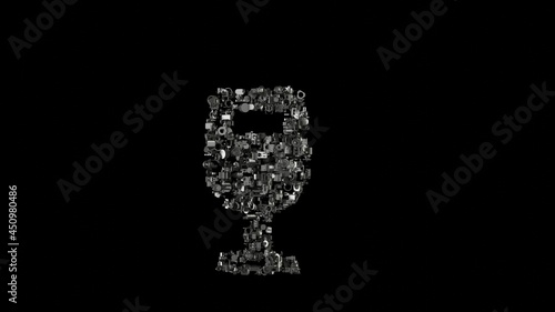 3d rendering mechanical parts in shape of symbol of wine glass alt isolated on black background