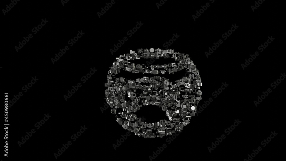 3d rendering mechanical parts in shape of symbol of aquarium isolated on black background 3d rendering mechanical parts in shape of symbol of aquarium isolated on black background