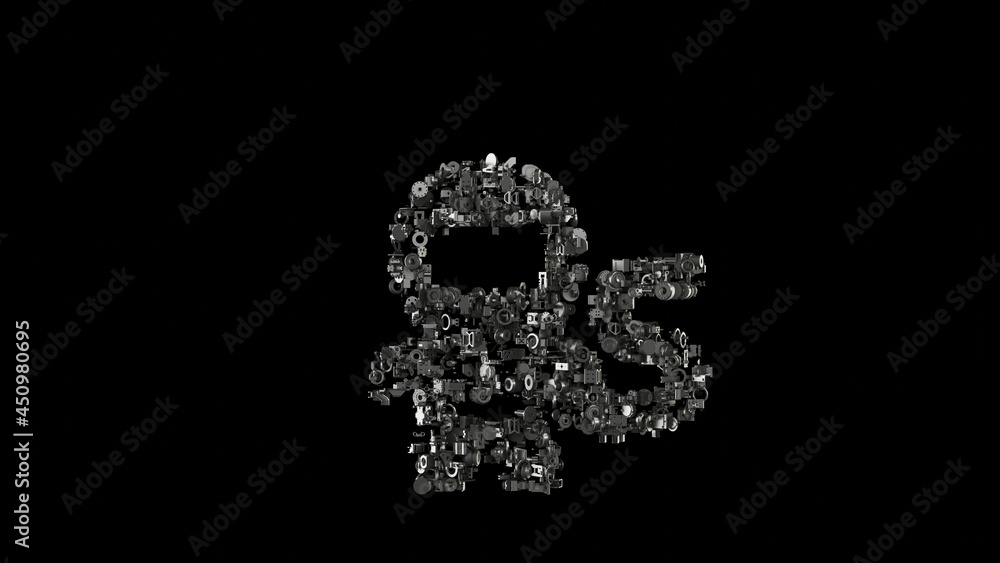 3d rendering mechanical parts in shape of symbol of astronaut isolated on black background 3d rendering mechanical parts in shape of symbol of astronaut isolated on black background